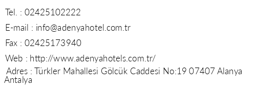 Adenya Hotel & Resort telefon numaralar, faks, e-mail, posta adresi ve iletiim bilgileri